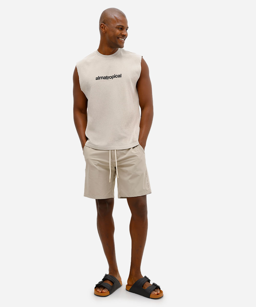 regata machão masculina de algodão estampada bege