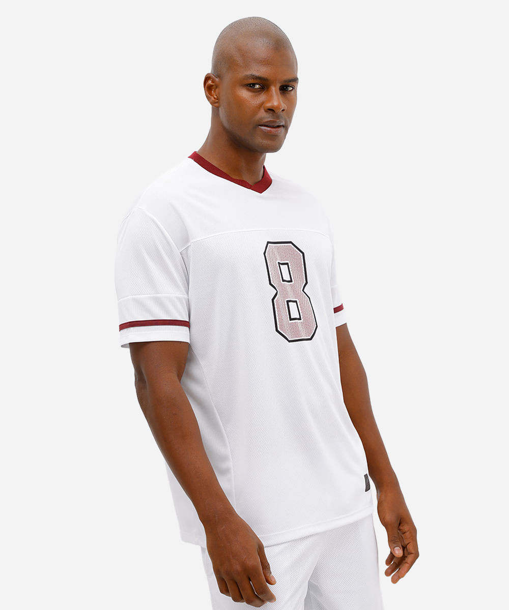camiseta masculina esportiva gola v texturizada branca