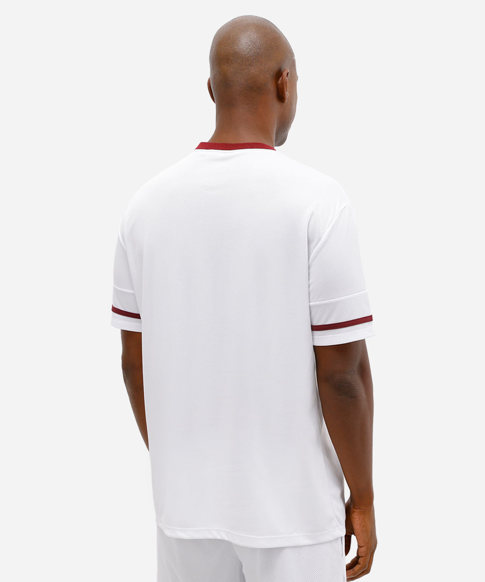 camiseta masculina esportiva gola v texturizada branca
