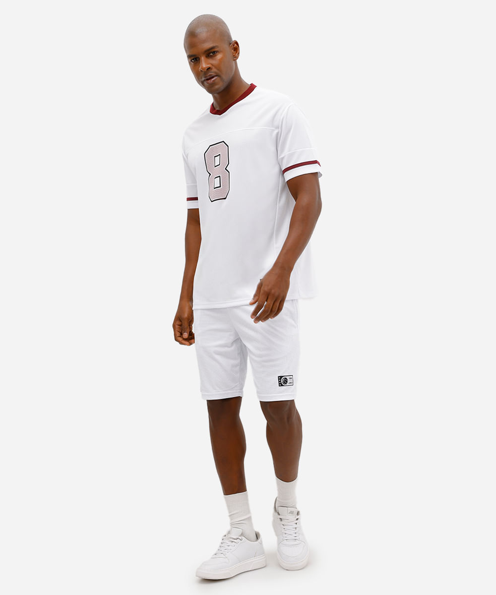 camiseta masculina esportiva gola v texturizada branca