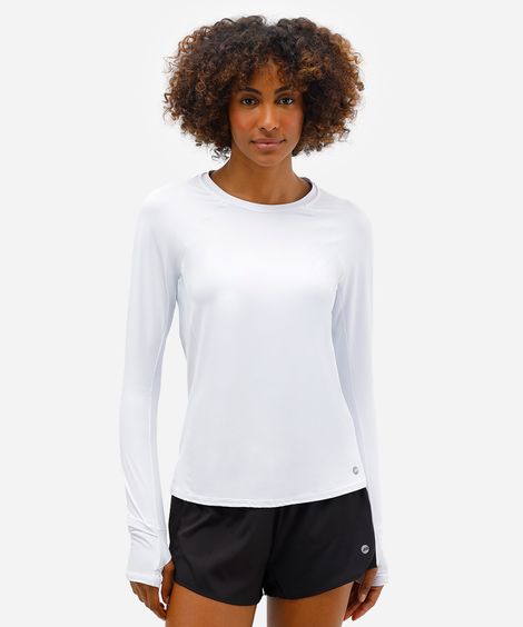 camiseta feminina de poliamida manga longa esportiva branca