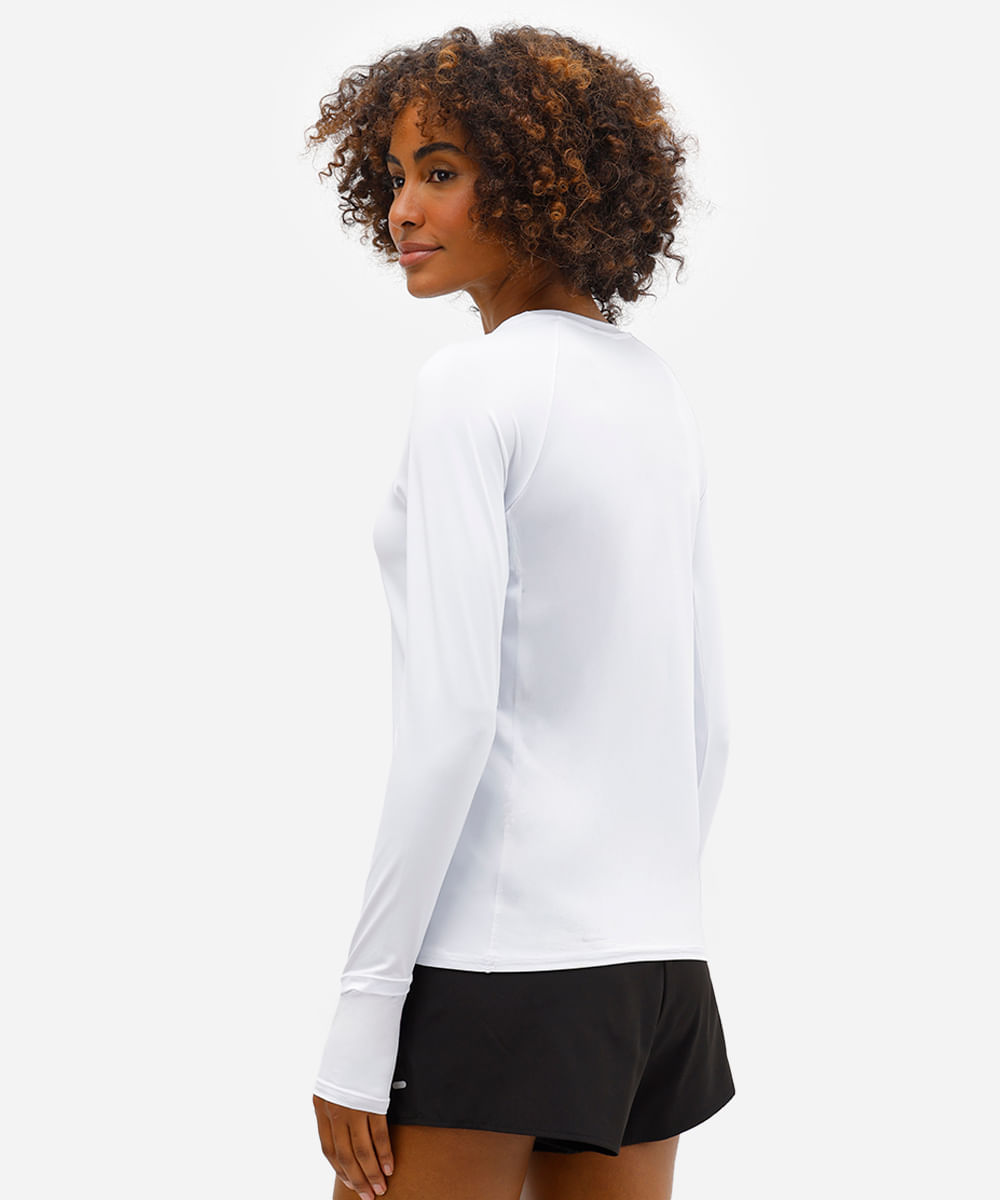 camiseta feminina de poliamida manga longa esportiva branca