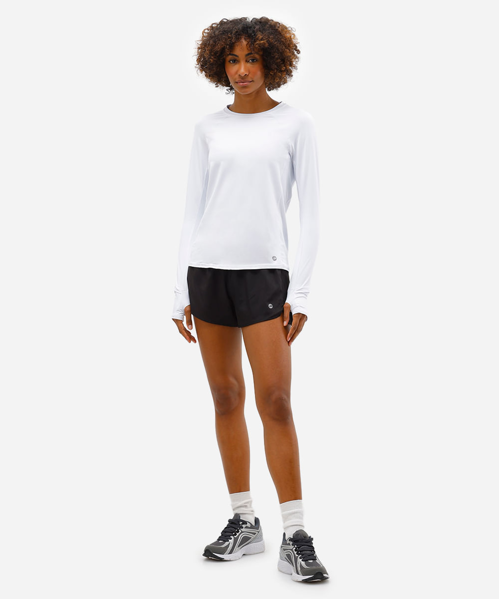camiseta feminina de poliamida manga longa esportiva branca