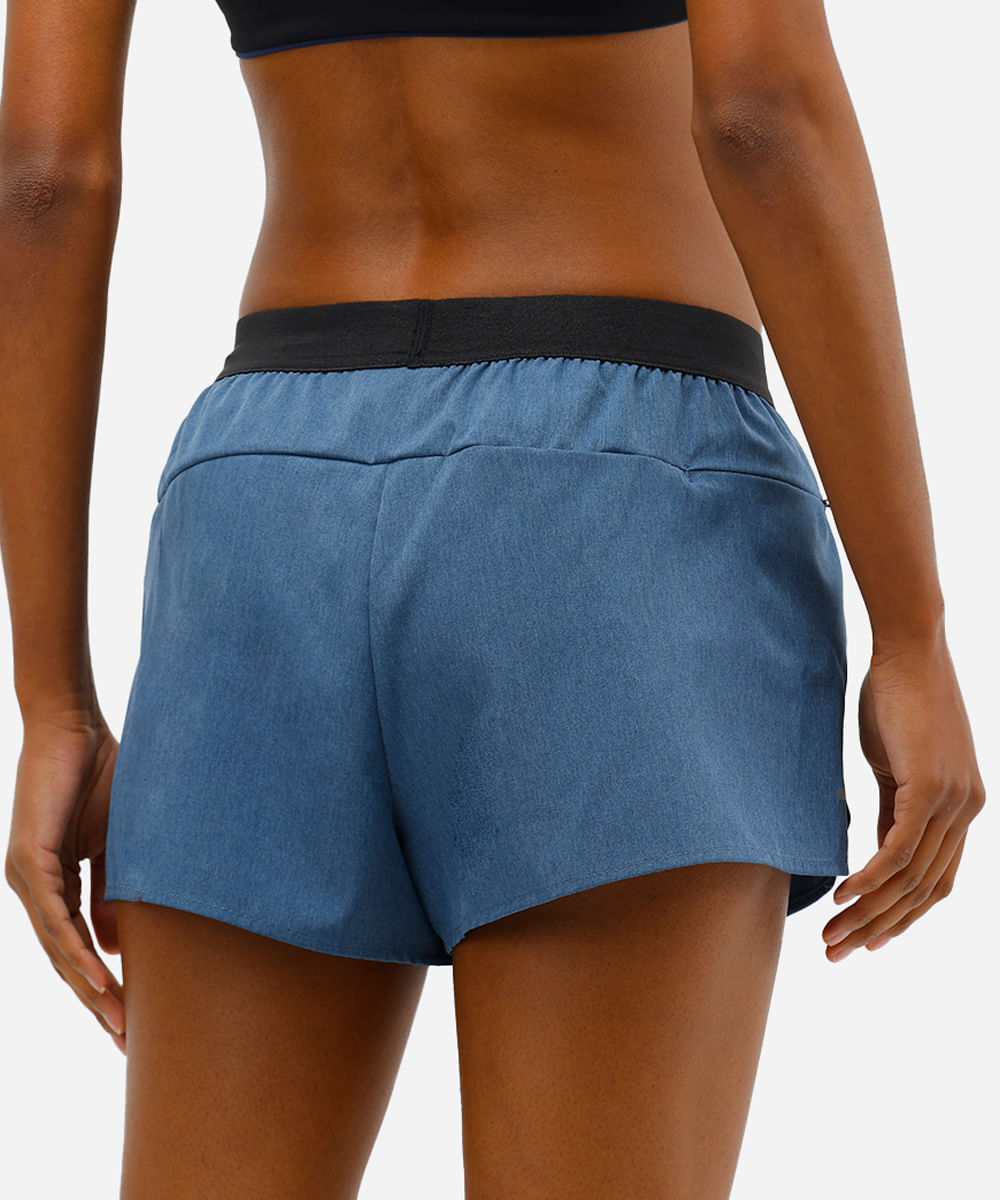 short running feminino esportivo cós elástico azul