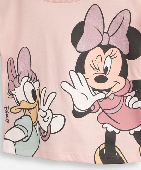 blusa infantil de algodão minnie com scrunchie rosa