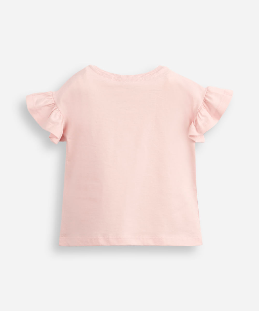 blusa infantil de algodão minnie com scrunchie rosa