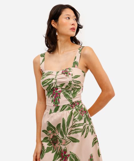 cropped feminino de algodão floral bege