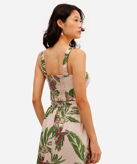 cropped feminino de algodão floral bege