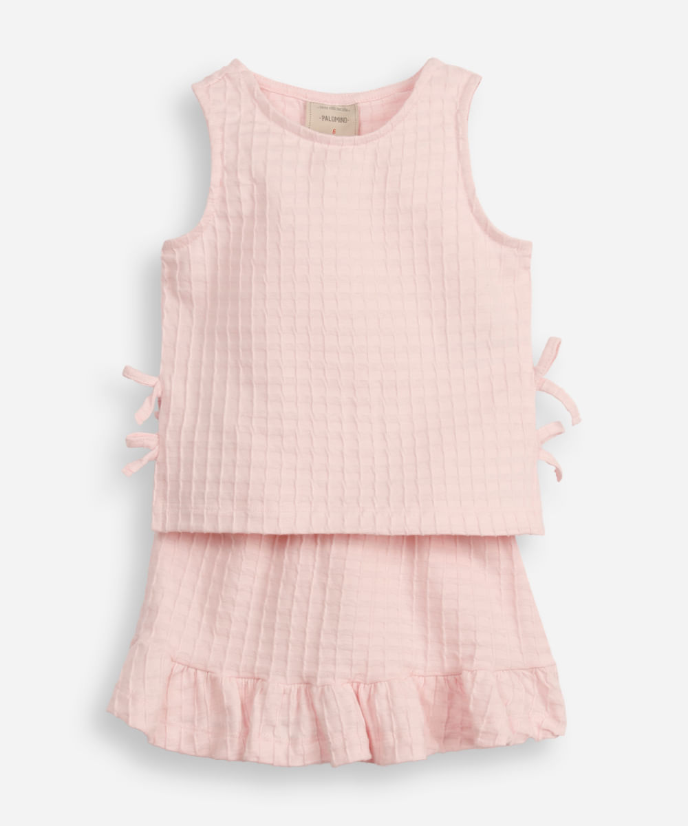 conjunto curto infantil de algodão texturizada rosa