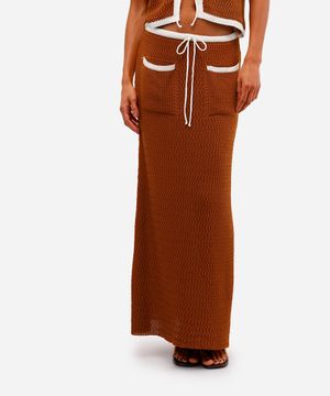 saia midi feminina de tricot com bolsos - caramelo