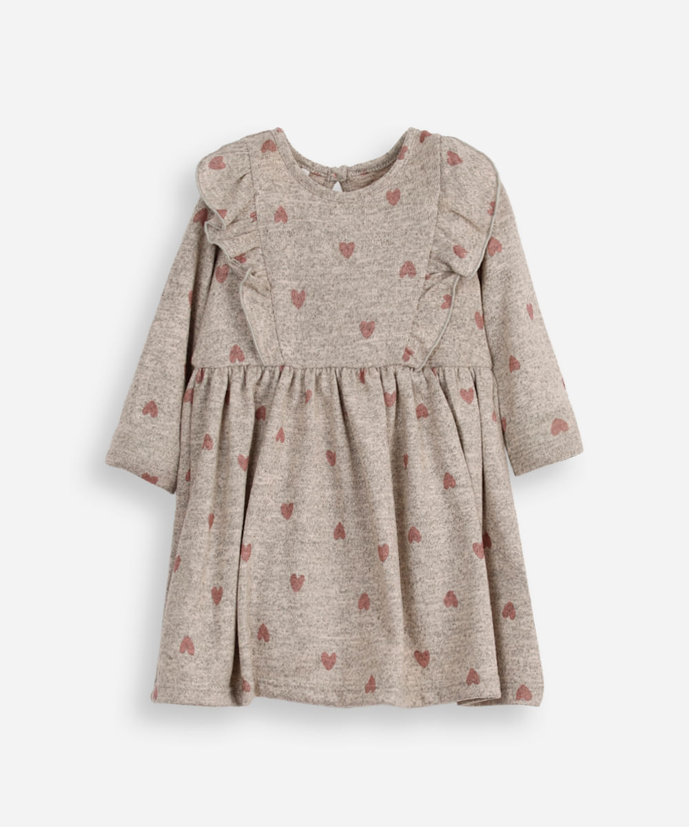 body vestido infantil corações com babado cinza