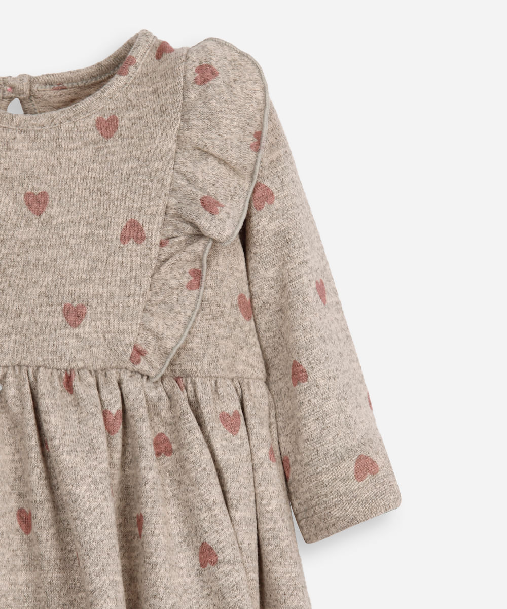 body vestido infantil corações com babado cinza