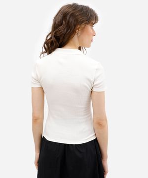 camisa feminina de algodão manga curta canelada off white