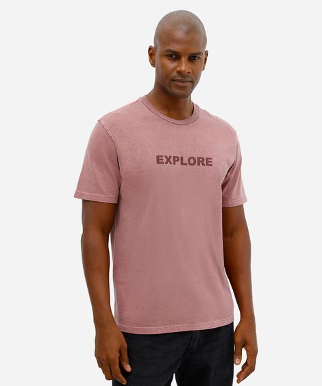 camiseta masculina de algodão explore estonada rosa