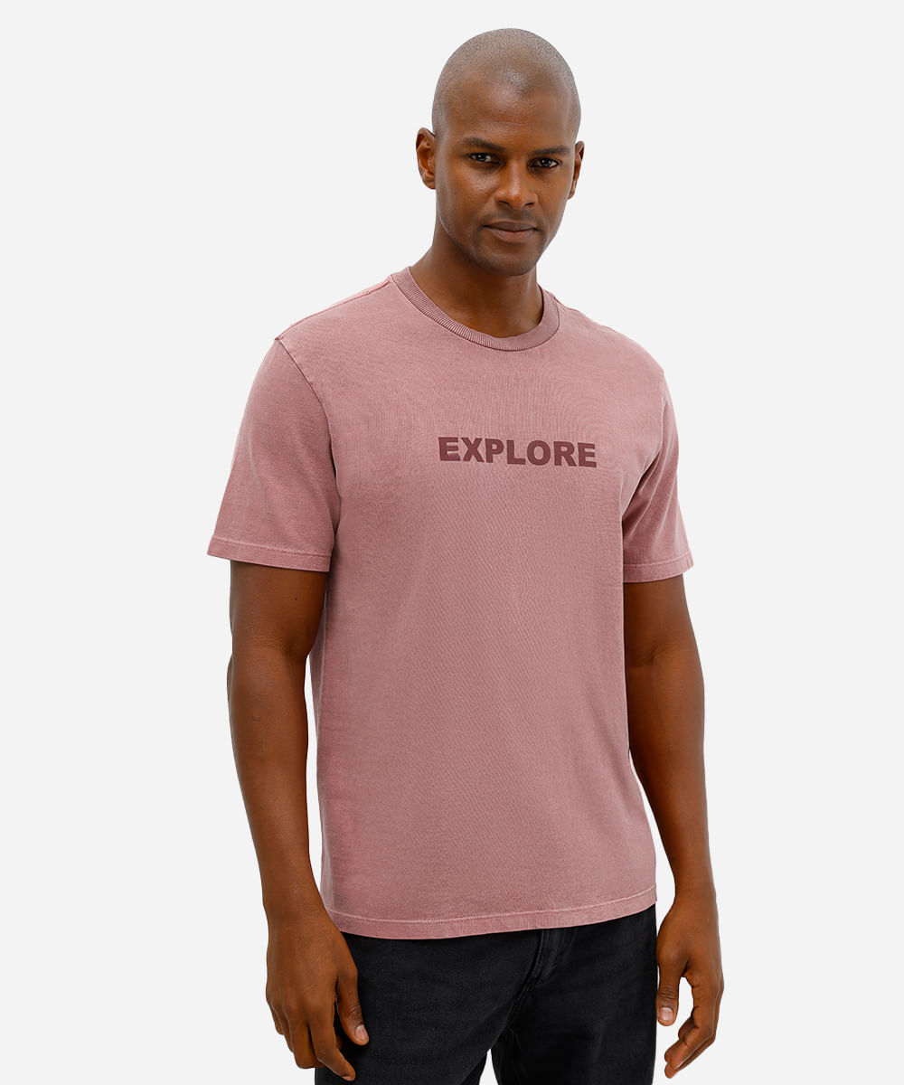camiseta masculina de algodão explore estonada rosa