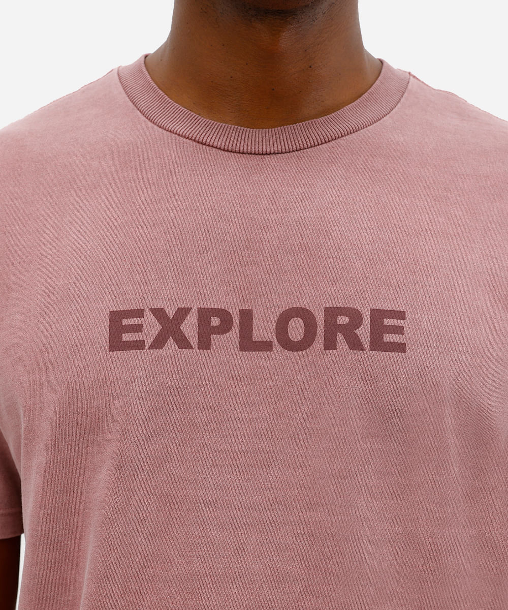 camiseta masculina de algodão explore estonada rosa