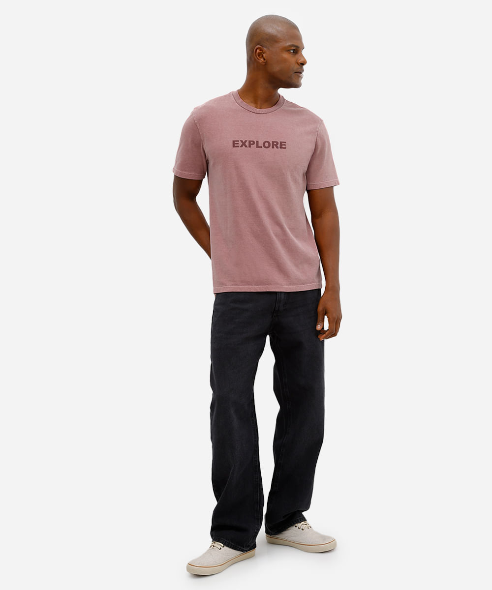 camiseta masculina de algodão explore estonada rosa