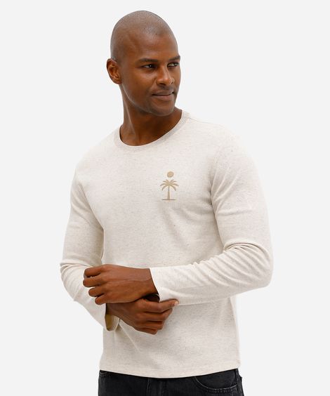 camiseta masculina manga longa estampada off white