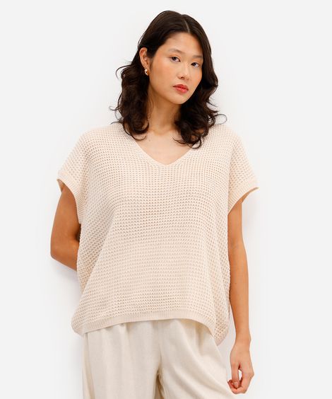 blusa feminina de tricot texturizada bege