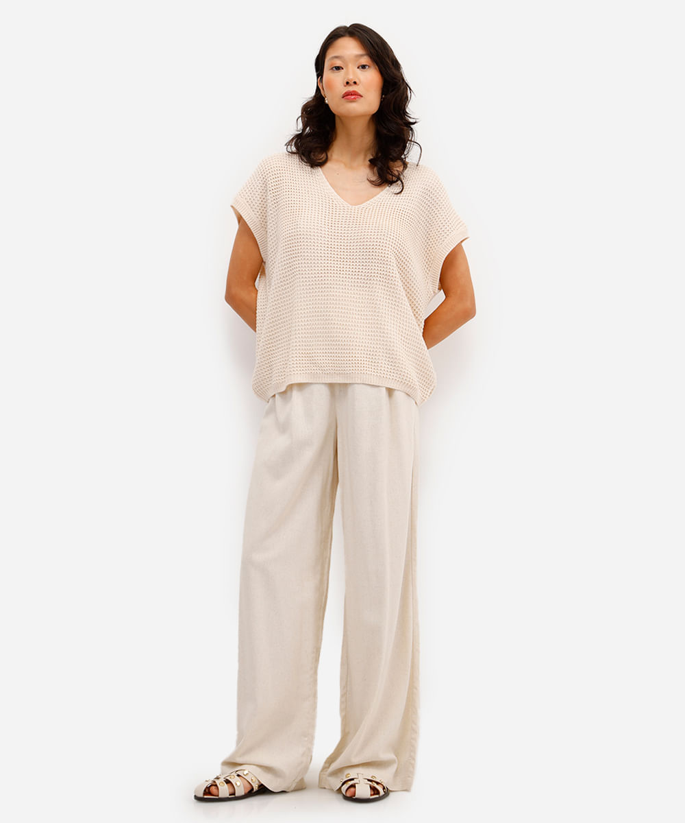 blusa feminina de tricot texturizada bege