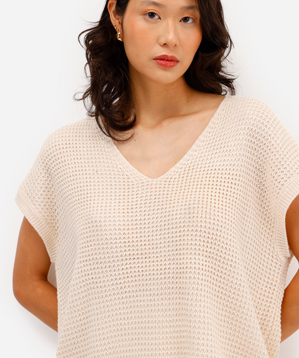 blusa feminina de tricot texturizada bege