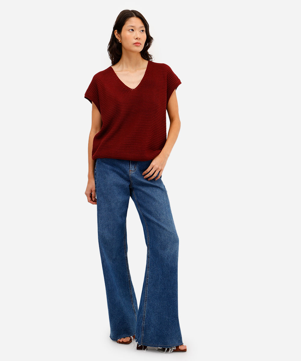 blusa feminina de tricot texturizada vinho