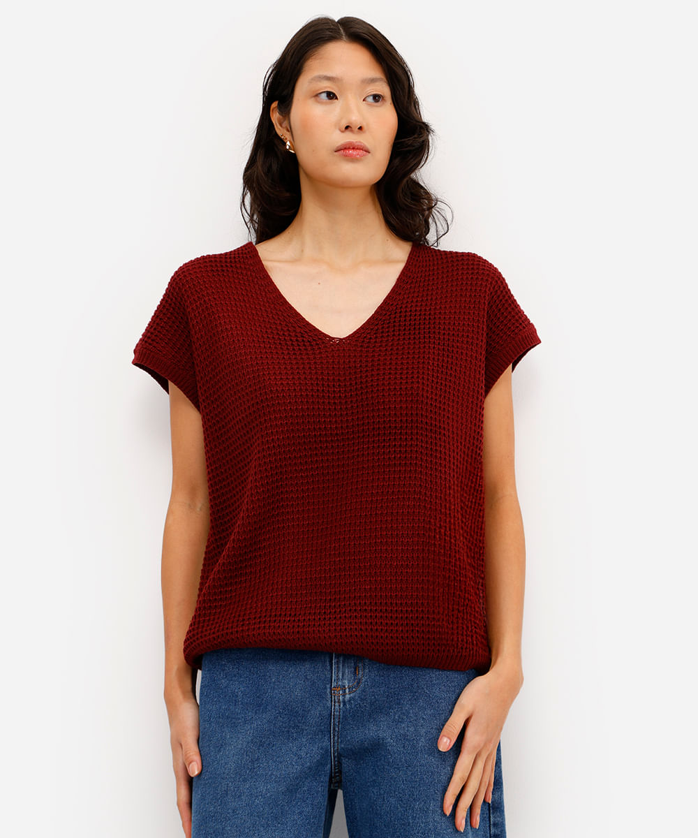 blusa feminina de tricot texturizada vinho
