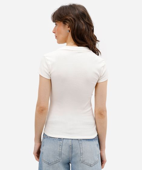 polo feminina de algodão canelada off white