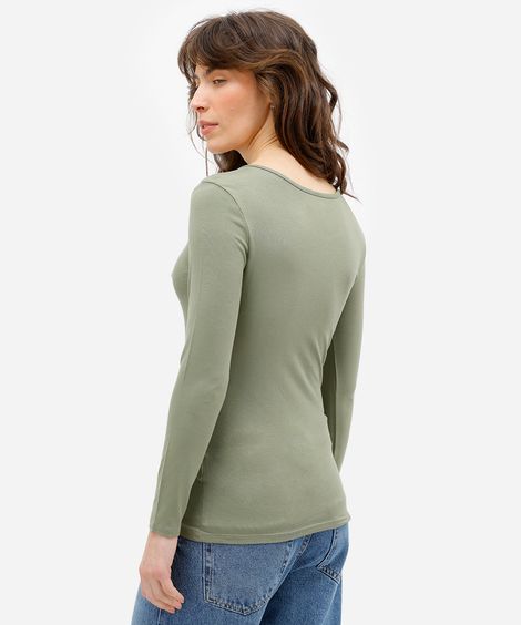 blusa feminina básica manga longa decote redondo verde
