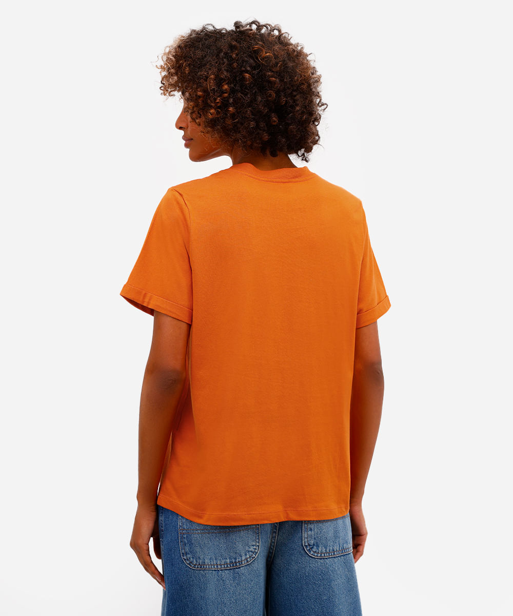 camiseta básica feminina de algodão manga curta laranja