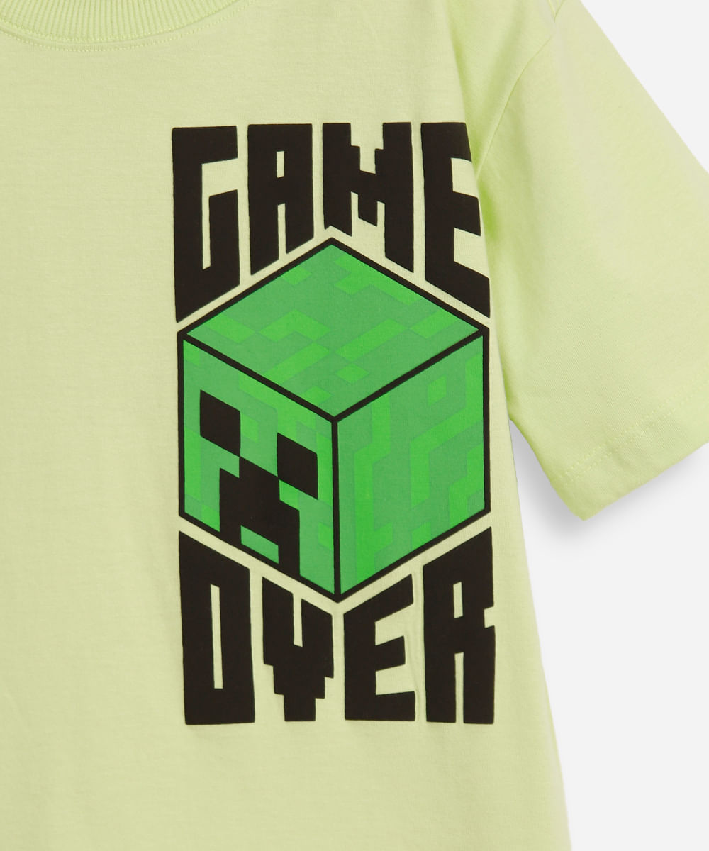 camiseta infantil de algodão minecraft verde