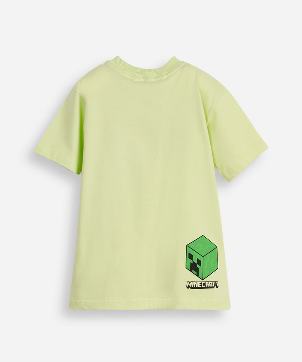 camiseta infantil de algodão minecraft verde