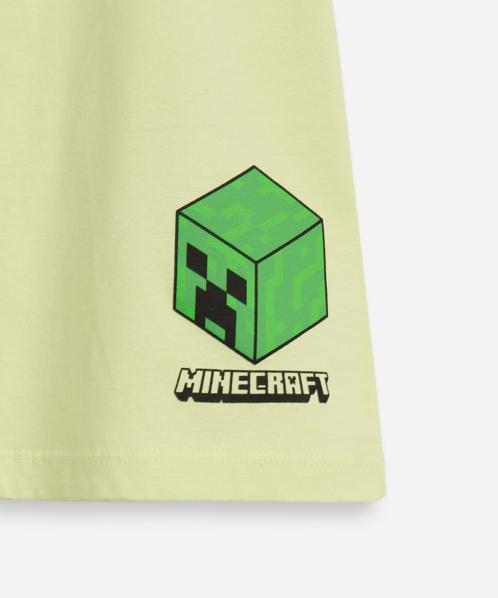 camiseta infantil de algodão minecraft verde