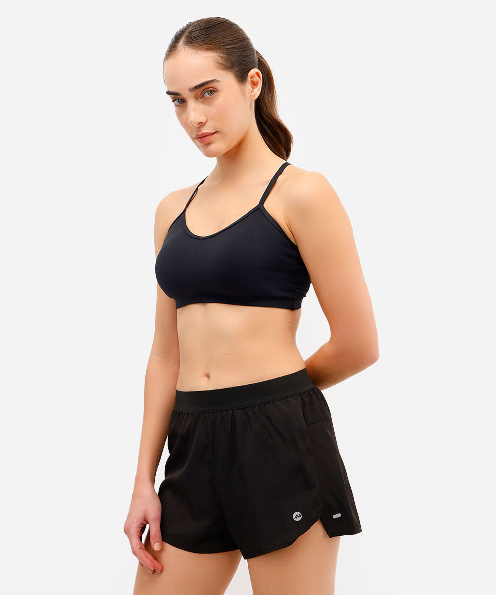 short running feminino esportivo cós elástico preto