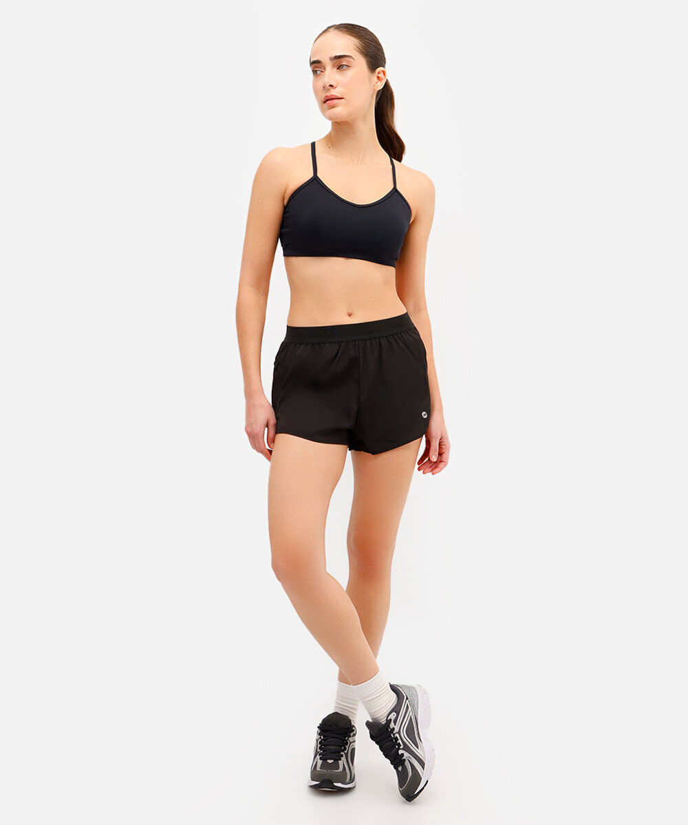 short running feminino esportivo cós elástico preto
