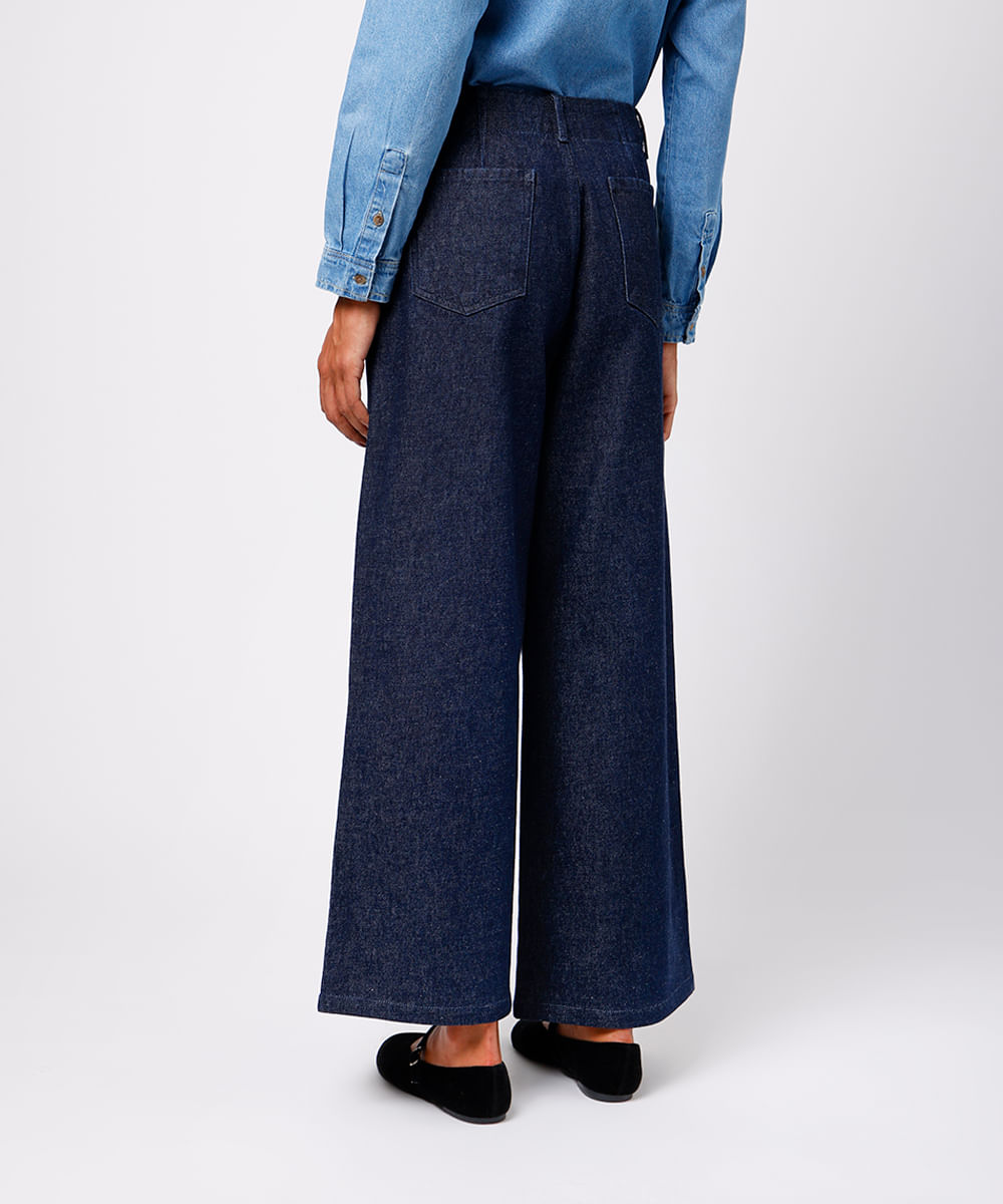 calça feminina de alfaiataria jeans com pregas mindset azul