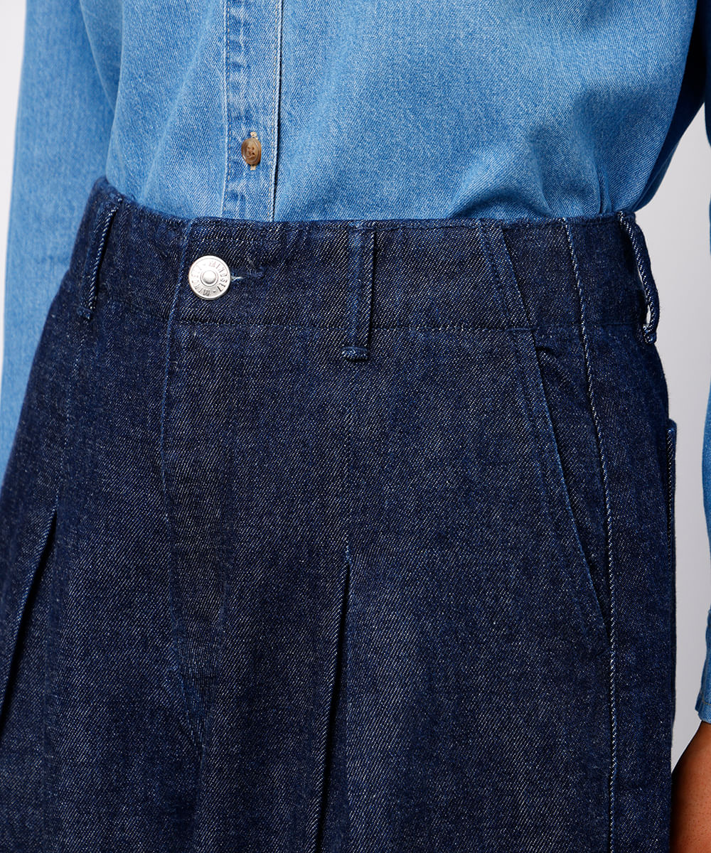 calça feminina de alfaiataria jeans com pregas mindset azul