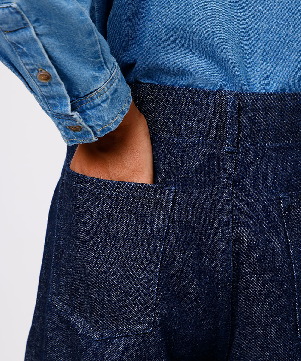 calça feminina de alfaiataria jeans com pregas mindset azul