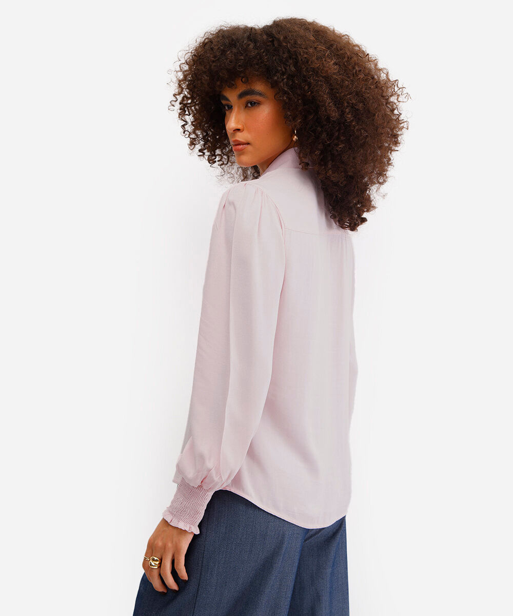 camisa feminina de viscose manga longa rosa
