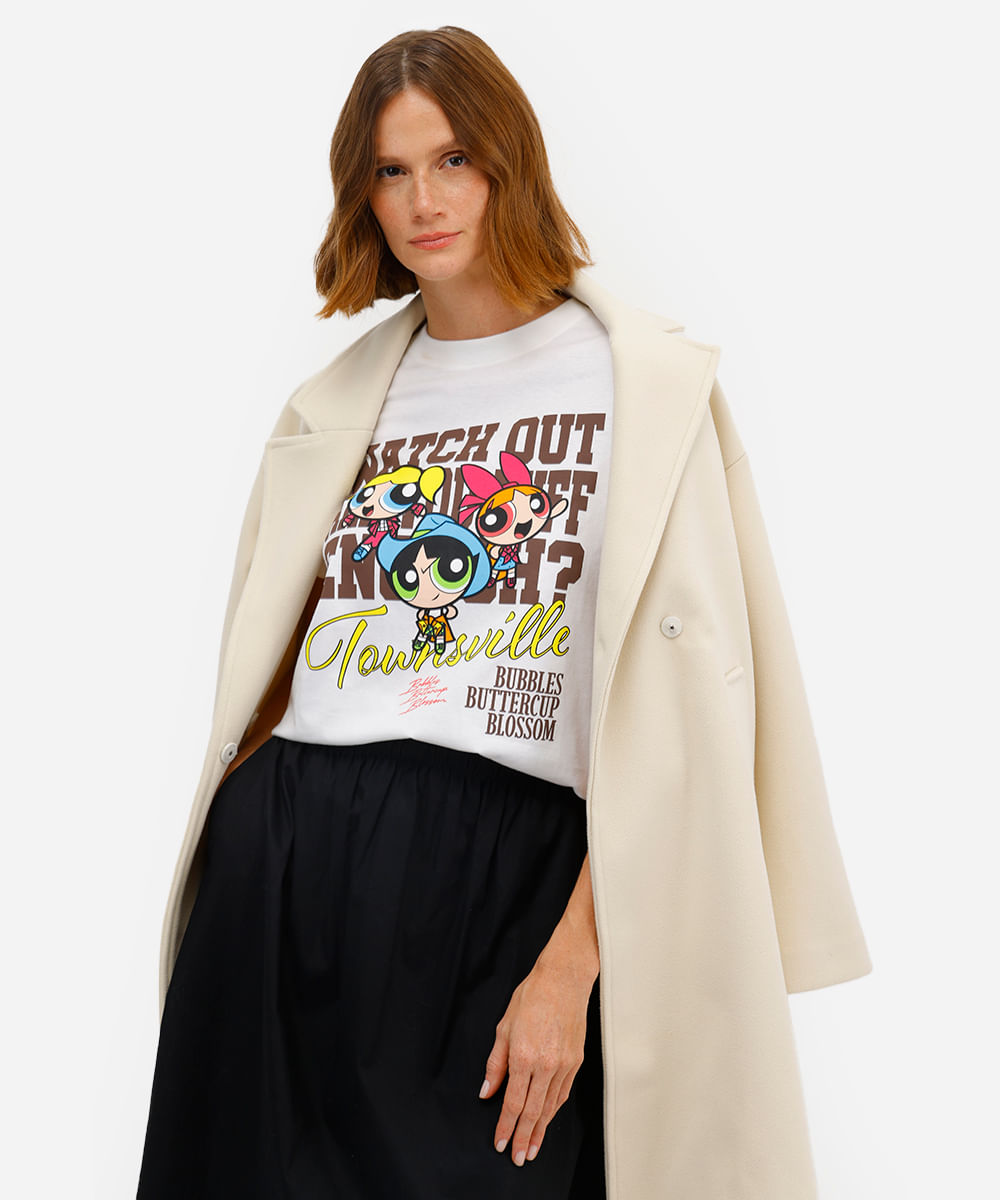 camiseta feminina de algodão as meninas super poderosas off white