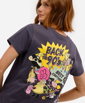 camiseta feminina de algodão estampada cinza