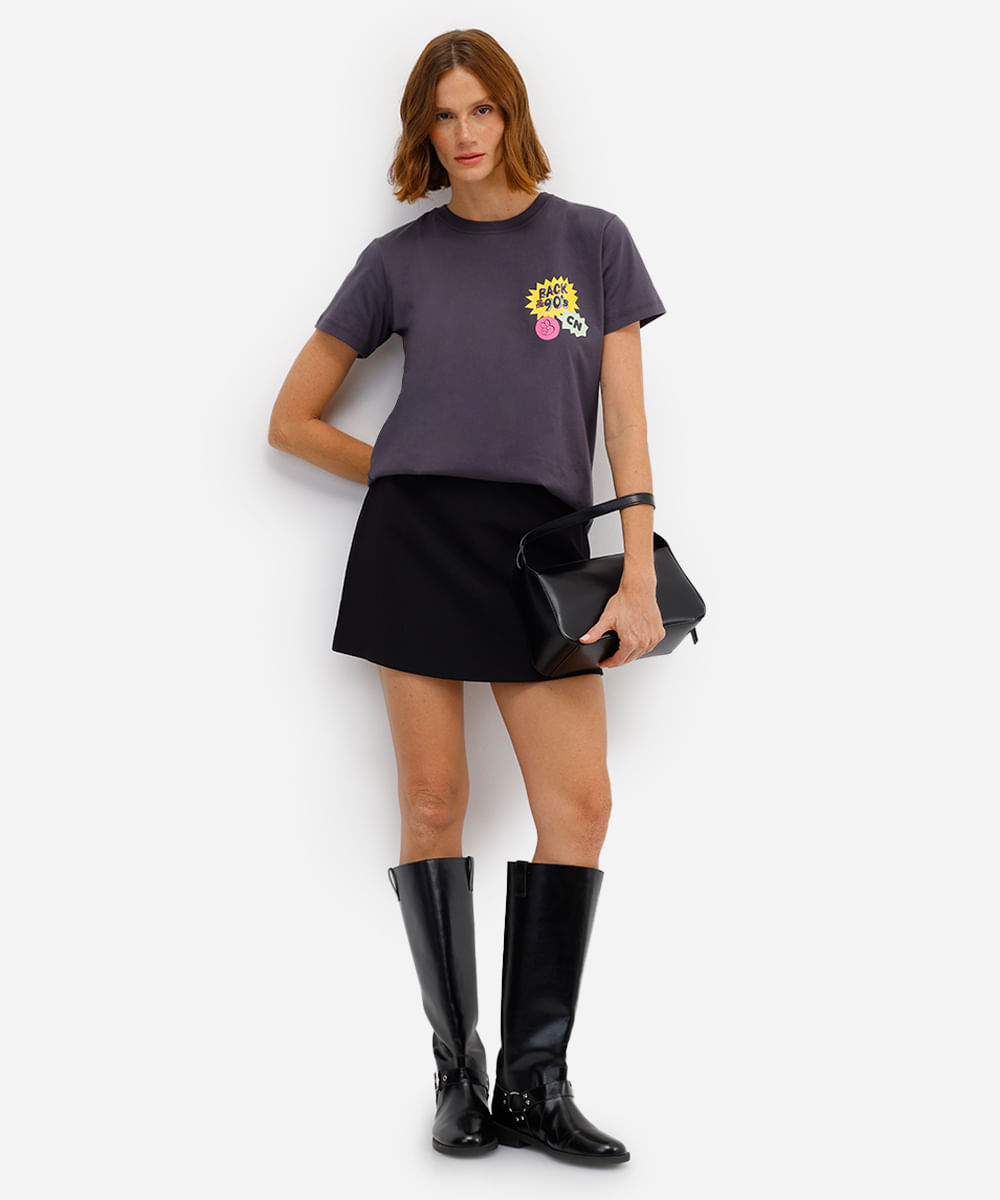 camiseta feminina de algodão estampada cinza