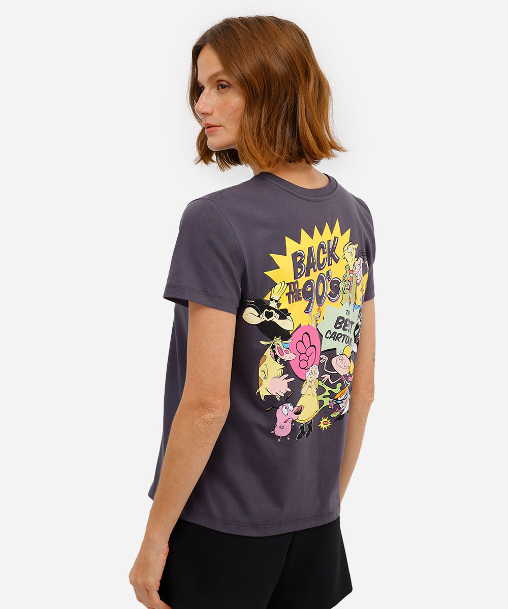 camiseta feminina de algodão estampada cinza