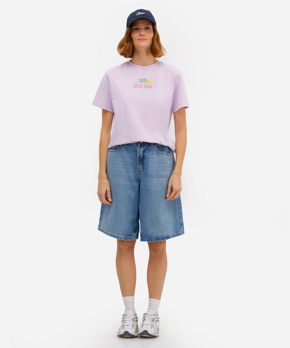 camiseta feminina de algodão piu piu e frajola lilás