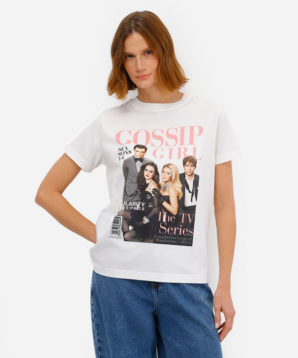 camiseta feminina de algodão gossip girl off white