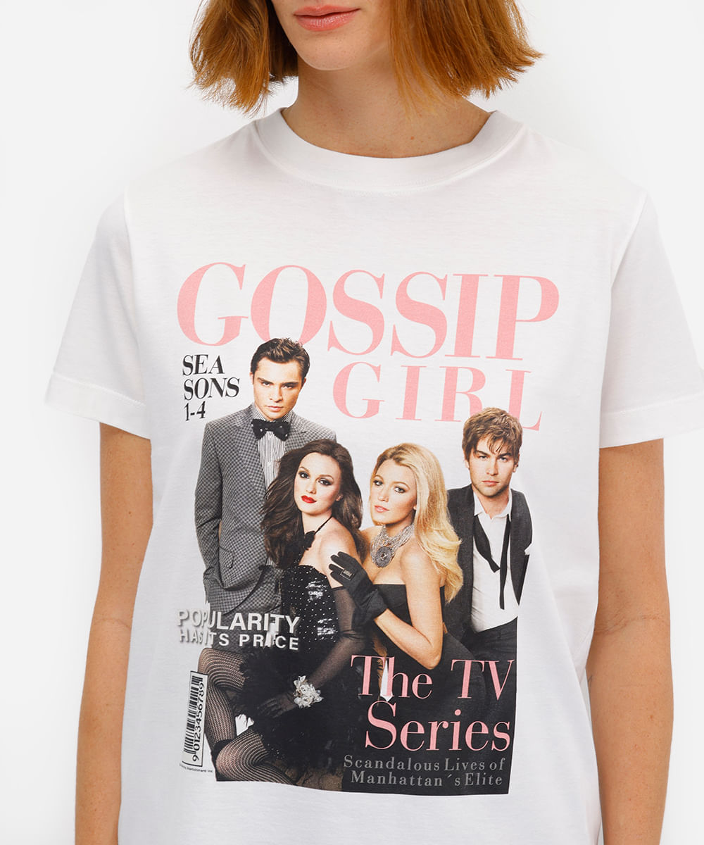 camiseta feminina de algodão gossip girl off white