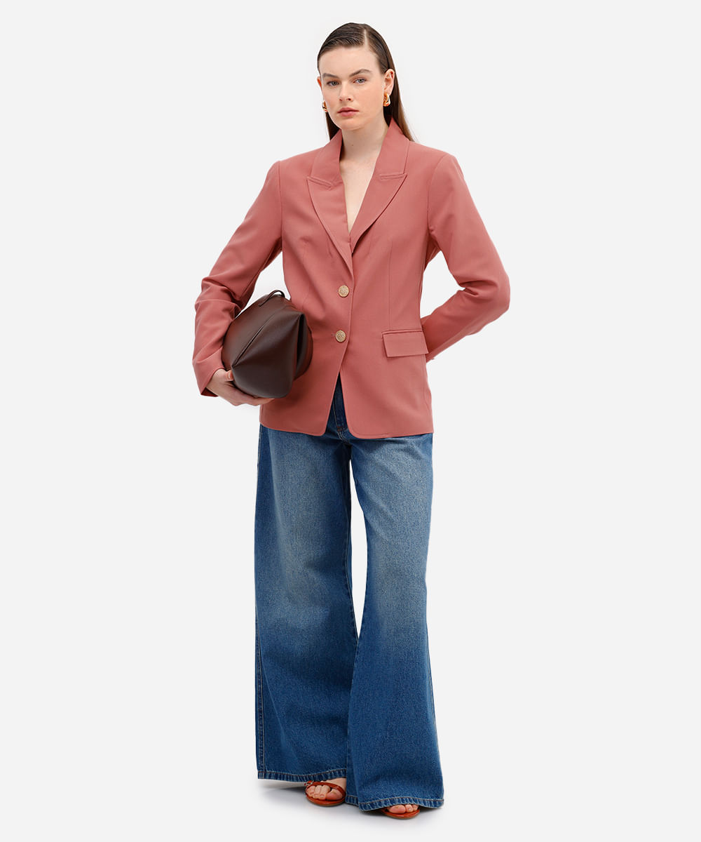 blazer de alfaiataria feminino acinturado texturizado - rosê