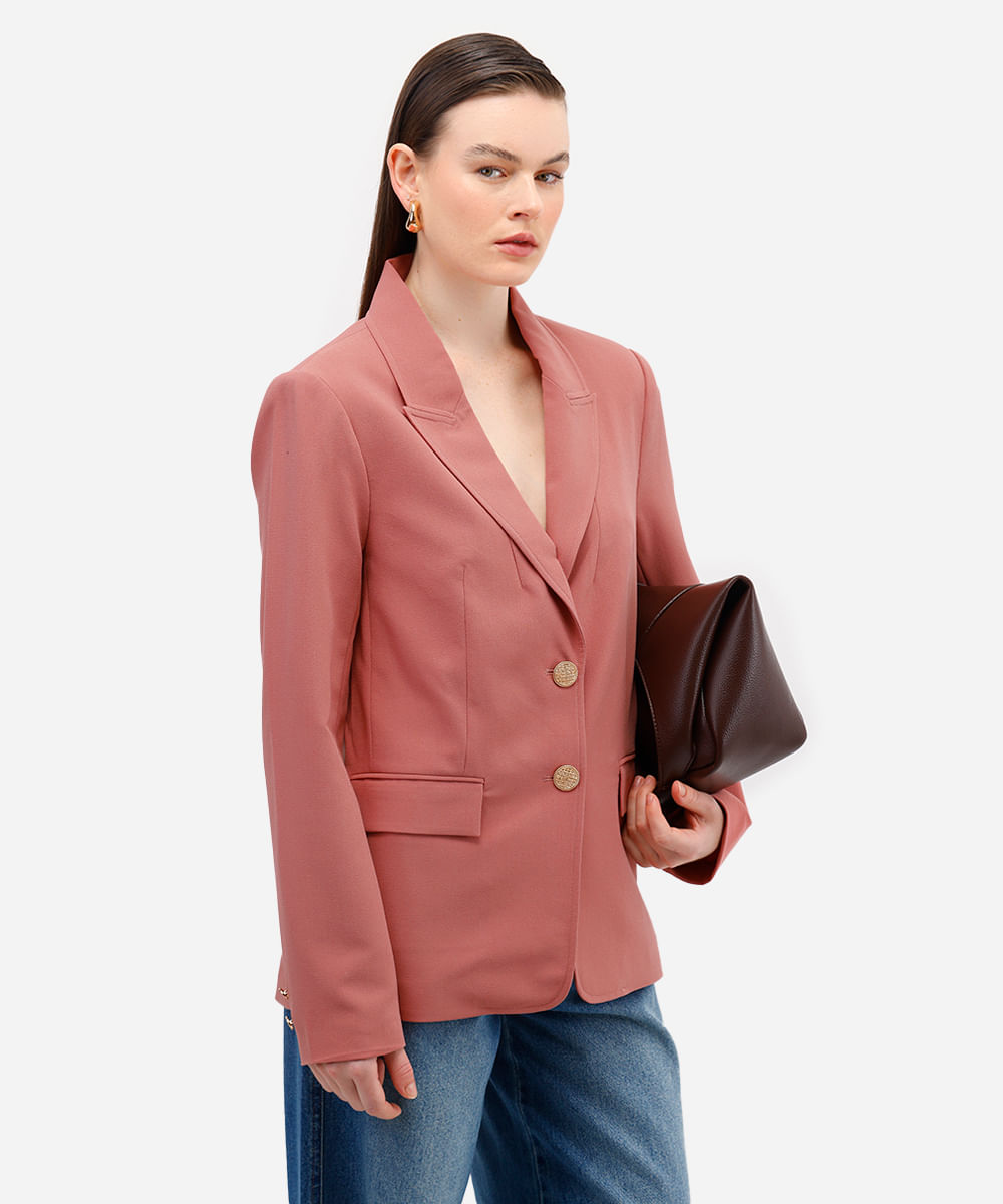blazer de alfaiataria feminino acinturado texturizado - rosê