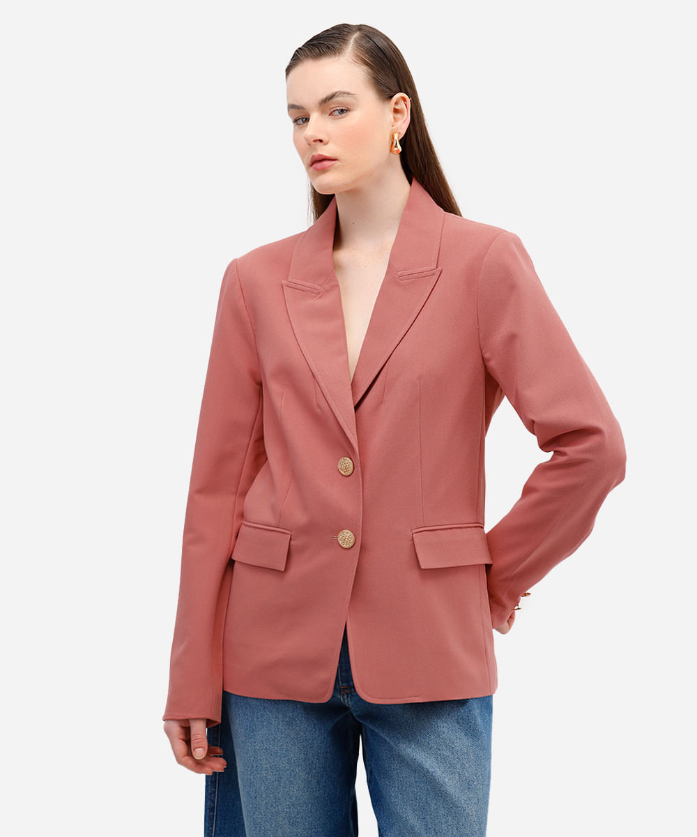blazer de alfaiataria feminino acinturado texturizado - rosê