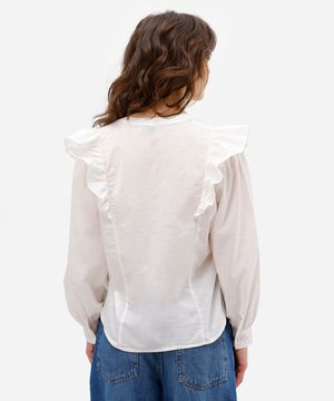 bata feminina de algodão com babados - off white